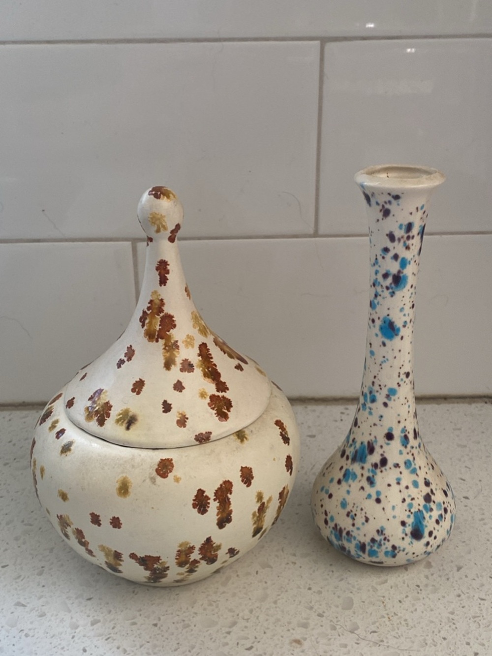 Antique hand-painted Ceramic Decorative Jar and Spotted Bud Vase